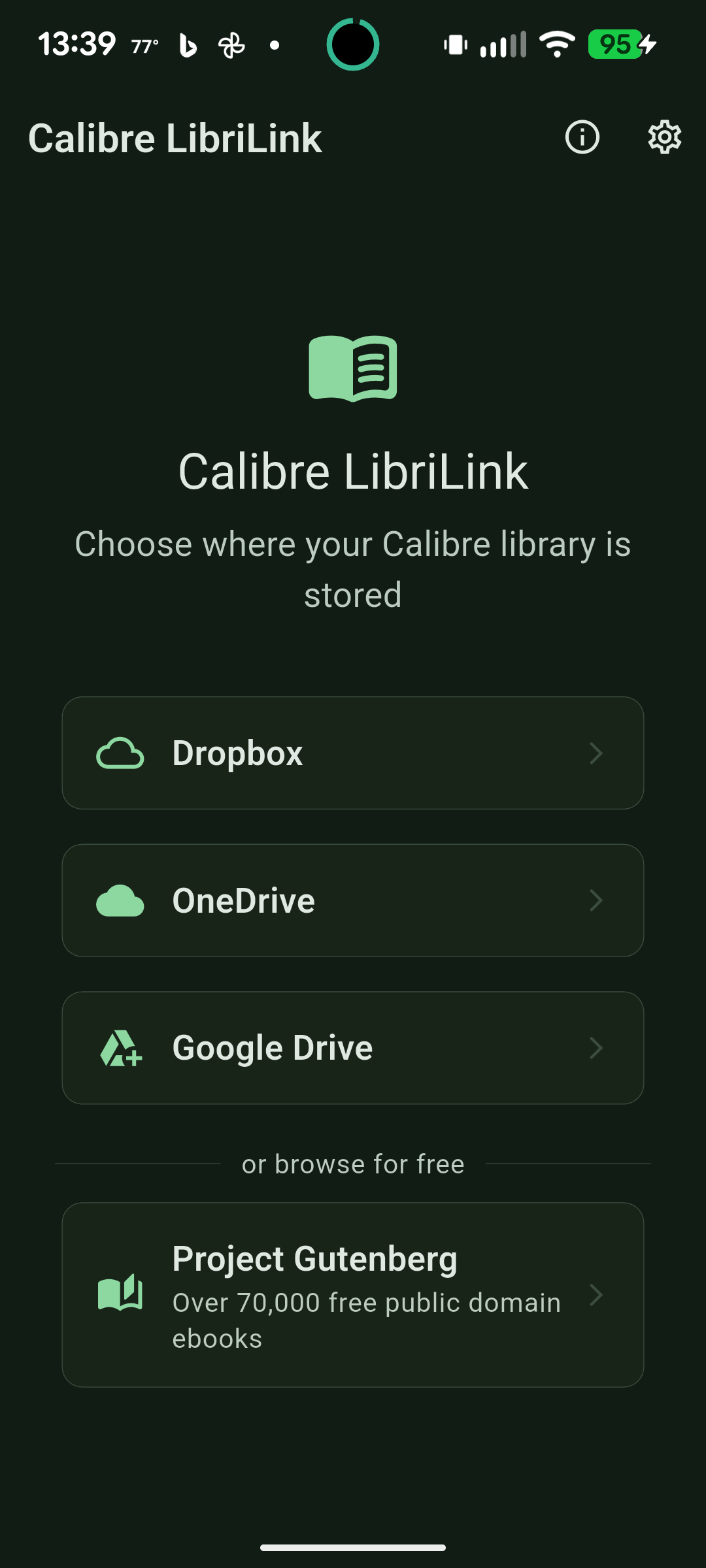 Calibre LibriLink — choose your library source