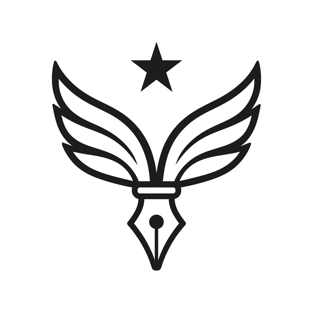 Publishing logo a fountain pen nib with two wings and a star between them